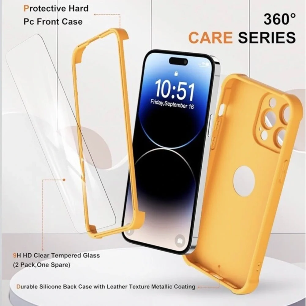 ORETECH iPhone 14 Pro Max Case 2 Screen Protectors Slim Thin Cover Orange Yellow